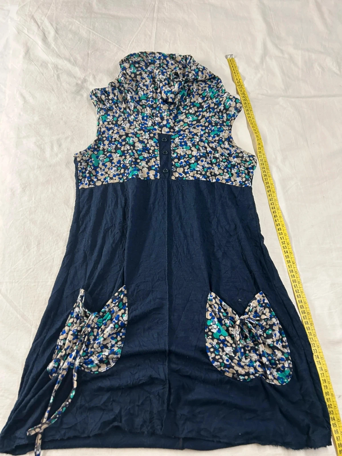 Vestido vintage azul marino con motivos casual talla 40 – photo 2